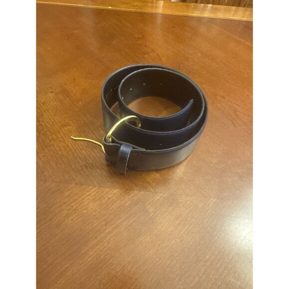 Accessory Lady Navy Blue Leather Belt Size M with Gold Tone Accent Buckle - Picture 6 of 16